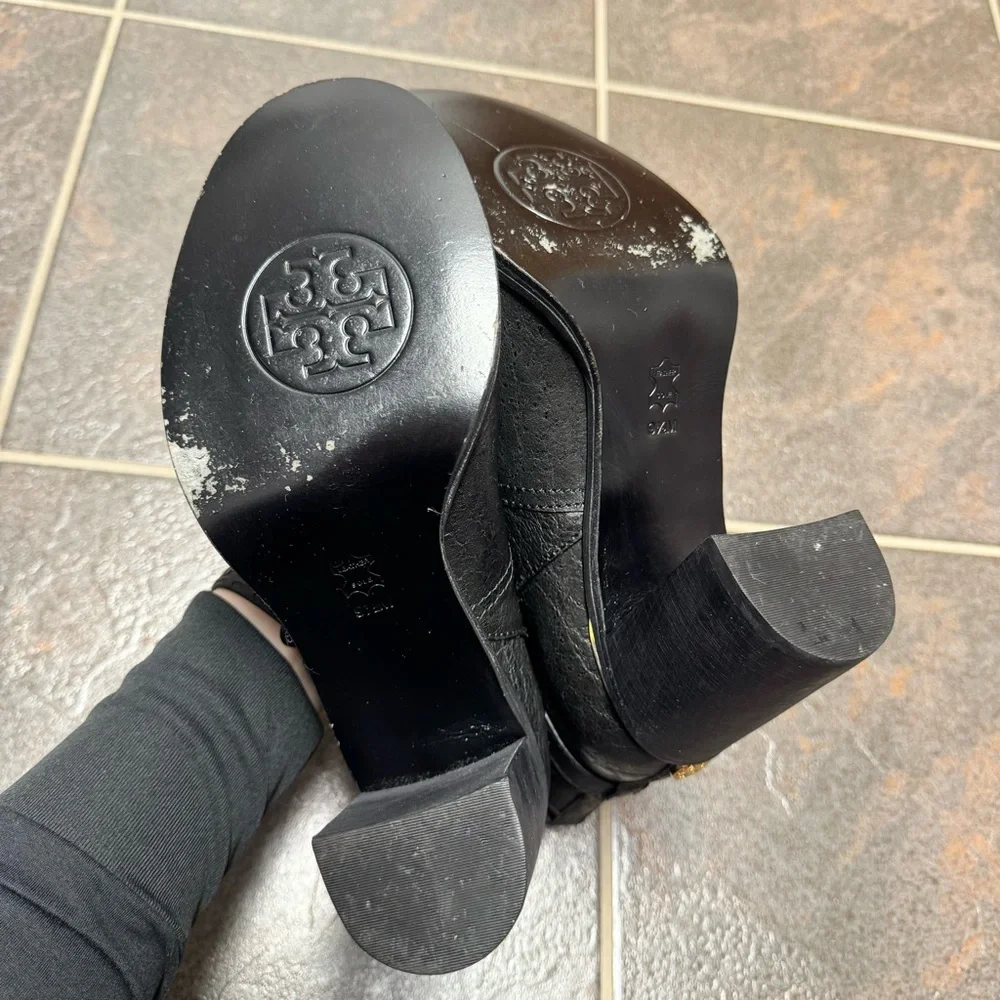 Tory Burch Kayden Buckle Strap Leather Ankle Boots Black 9.5